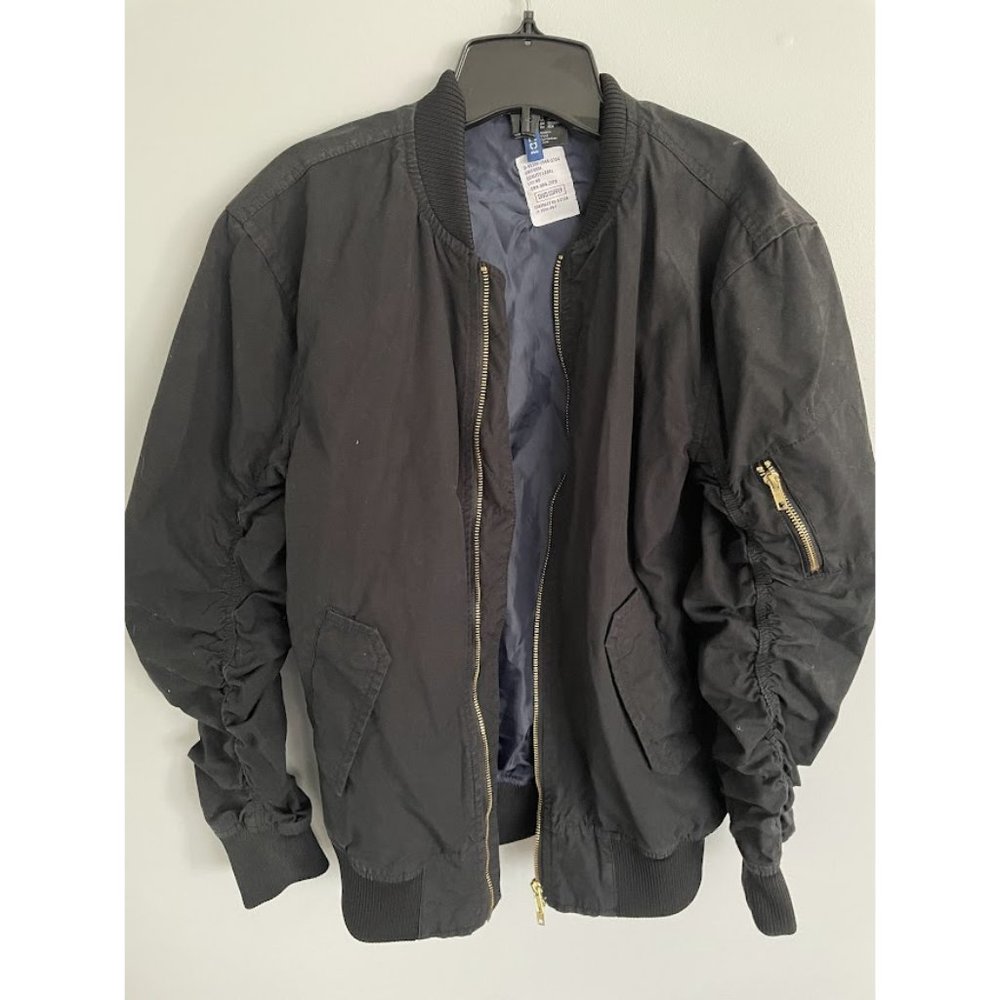 Black Bomber Jacket With Gold Zipper Size XS New without Tag